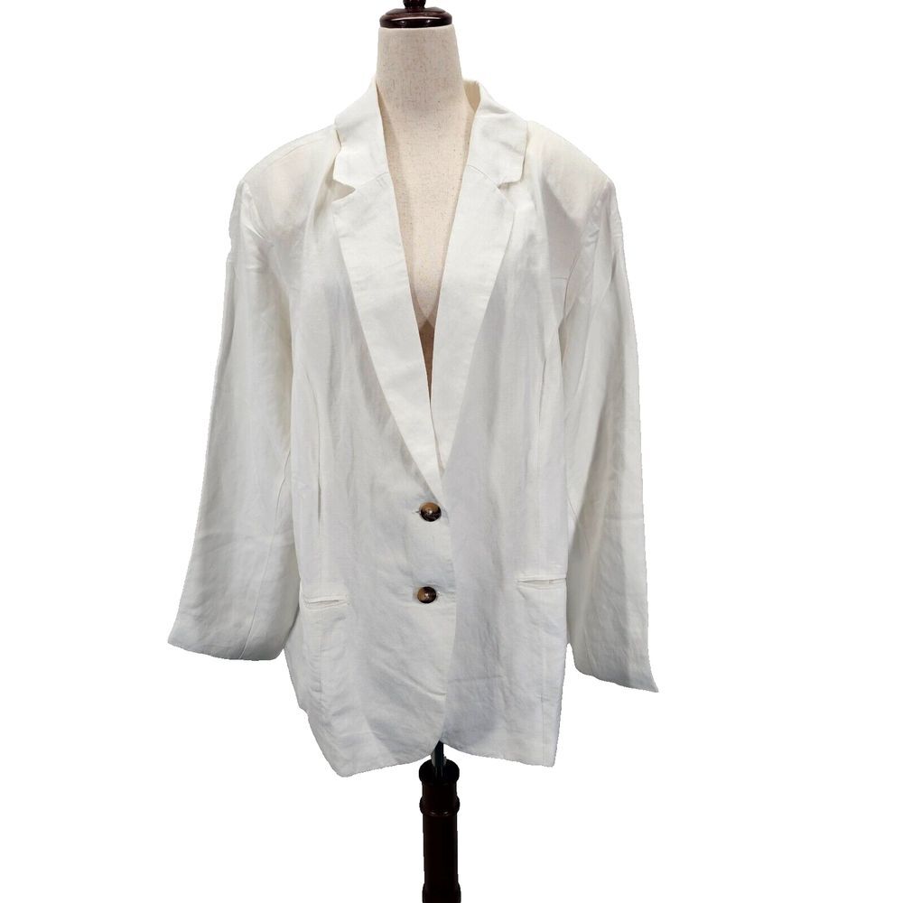 Jessica‎ London Womans Lined Button Up Linen Blend Blazer White Plus SZ 22W NWOT